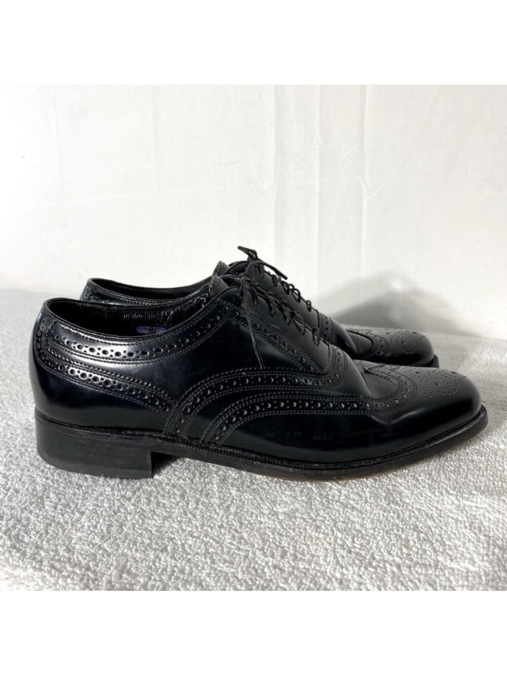 Vintage Florsheim Black Leather Lexington Wingtip Oxford Lace Up Dress Shoes 7D